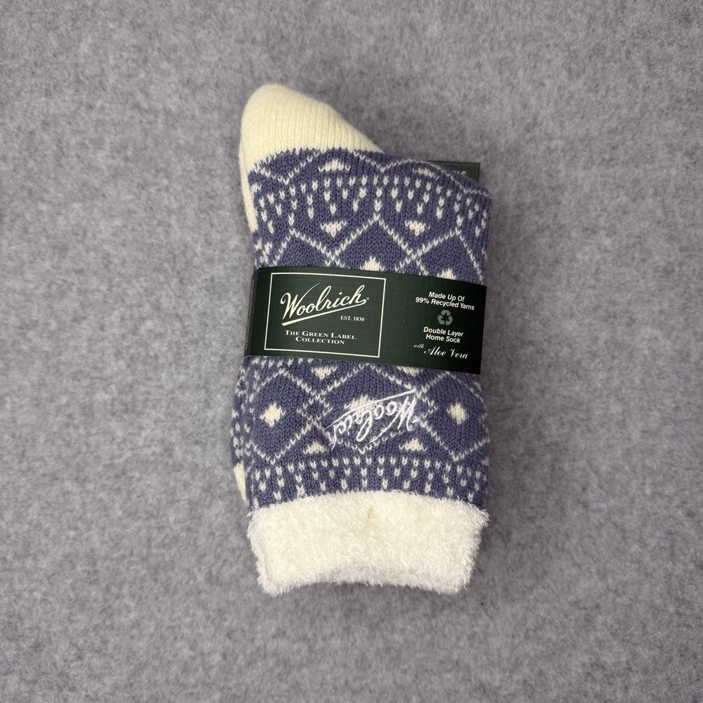 New Woolrich Double Layer Home Sock With Aloe Vera Blue Diamond Cream Cozy Soft